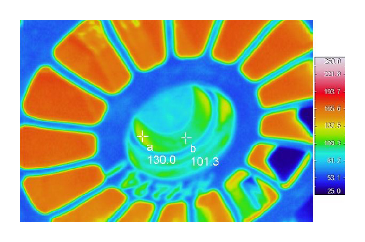 Impeller Temperature Distribution after Heating and before Shaft Insertion (Shaft bore near the center)